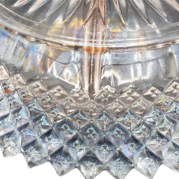 Anchor Hocking Divided Relish Dish Glass Pink Miss America Diamond Cut 8 3/4" - Picture 5 of 5